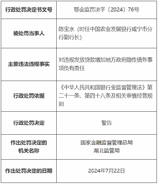 农发行咸宁市分行及荆门市分行总计被罚80万元：因违规发放贷款增加地方政府隐性债务  第3张