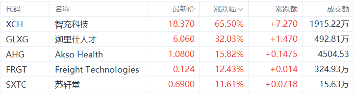 美股异动丨智充科技涨65.5%创上市以来新高，为涨幅最大的中概股